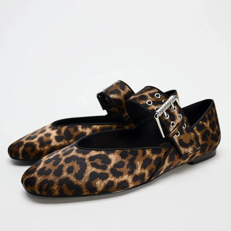 Rosven glossy faux leather pointed flat shoes with buckle strap, almond toe, black elegant style