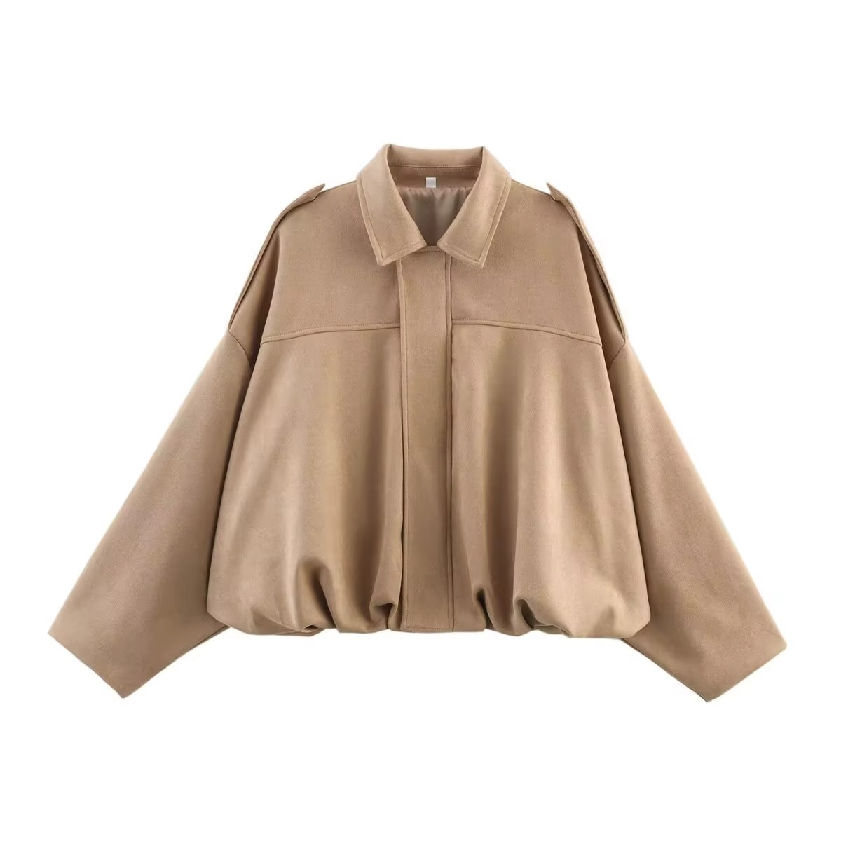 Women's vintage oversized bomber jacket in washed suede finish, relaxed classic silhouette