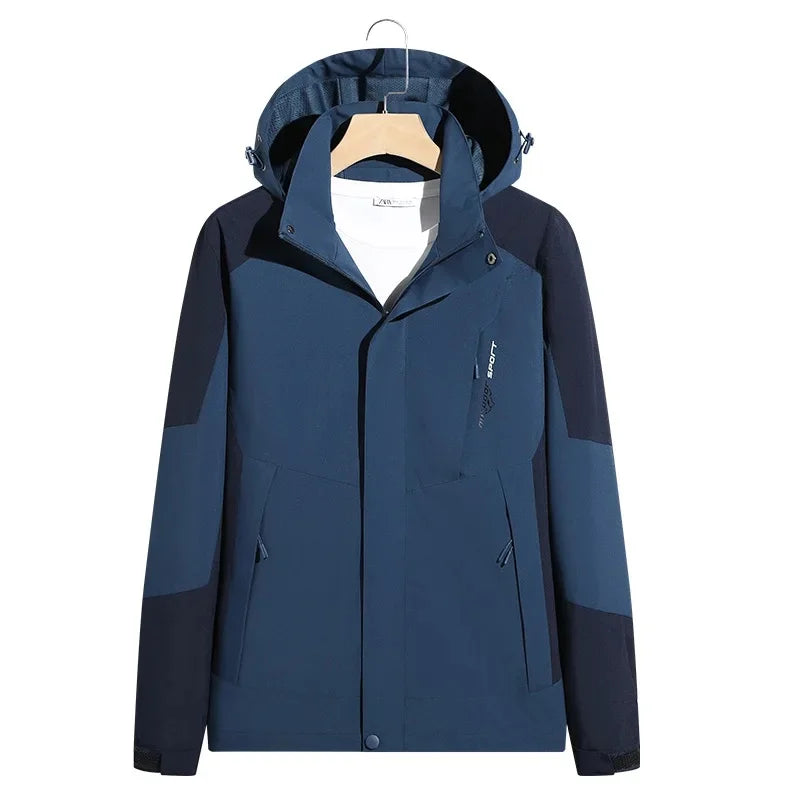 Unisex insulated ski jacket with adjustable hood, sleek modern cut for cold-weather outdoor activities