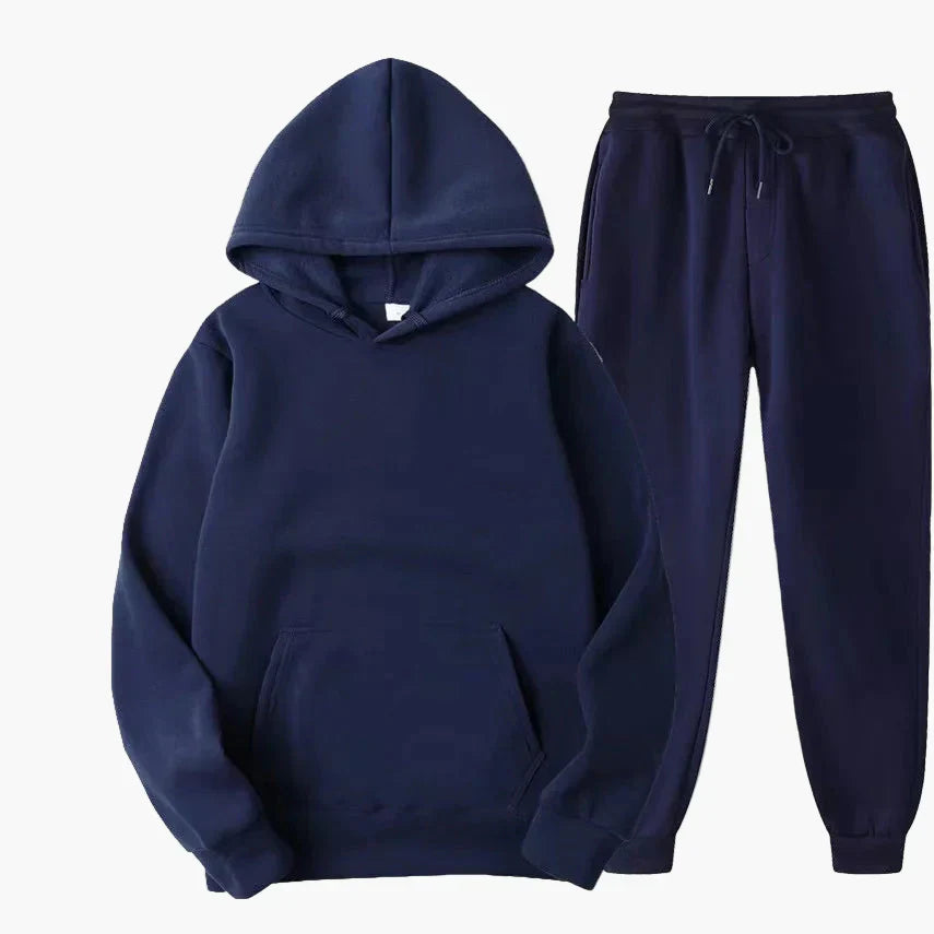 Women's gray hoodie and jogger loungewear set with kangaroo pocket, cozy modern casual fit