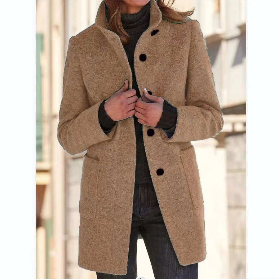 Women's retro wool blend stand collar jacket, structured silhouette with vintage-inspired warmth