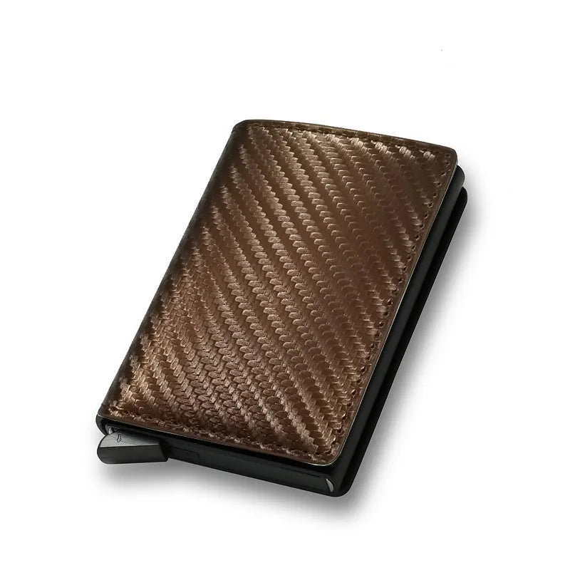 Men's slim geometric card wallet with ultra-thin profile, modern pattern design, and quick-access functionality