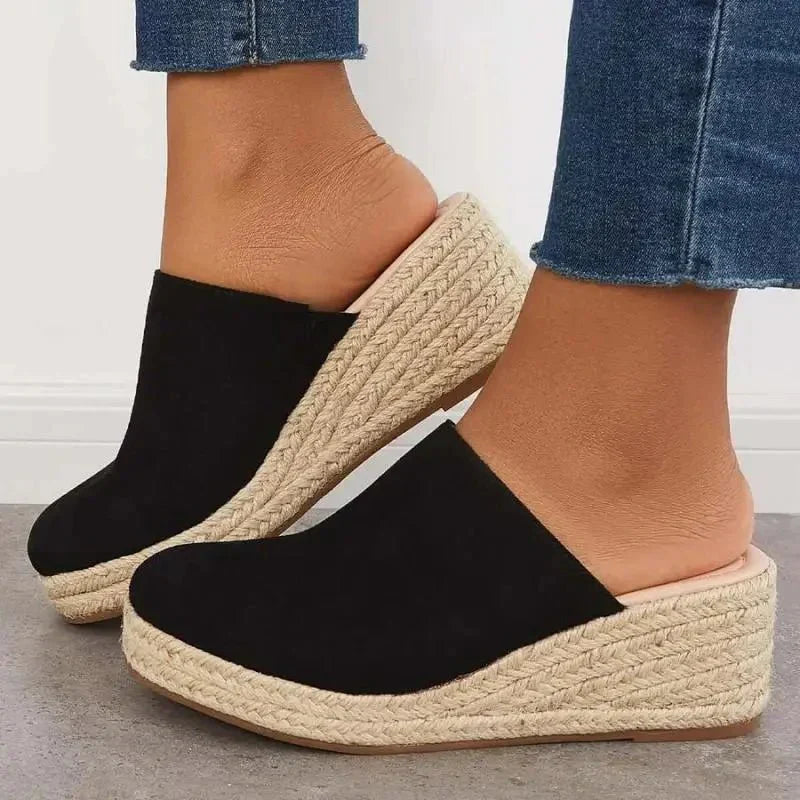Women's casual wedge mule sandals slip-on braided platform sole cushioned footbed lightweight