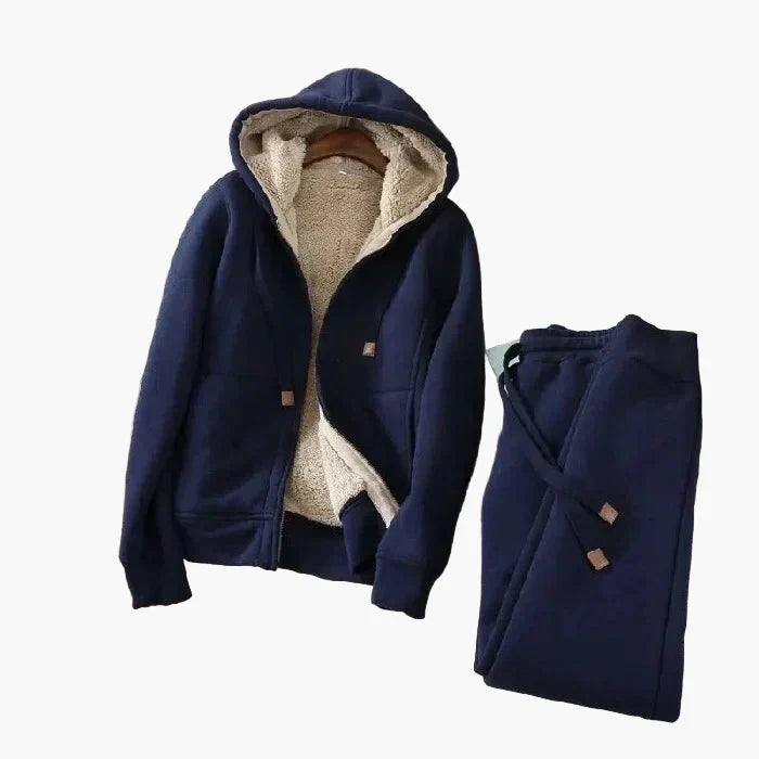 Women's fleece-lined hooded tracksuit set two-piece jogger cozy sport everyday warmth