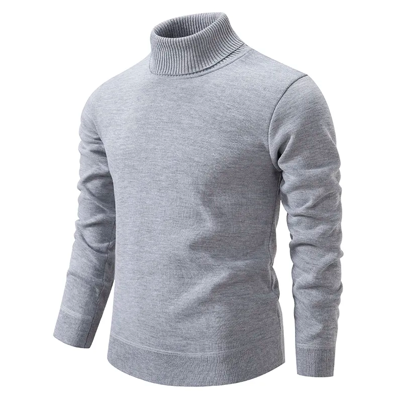 Men's classic fit turtleneck sweater structured silhouette versatile casual formal layering piece