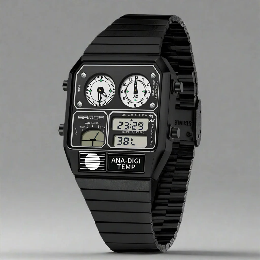 Ferrox stainless steel smart watch with glow display and real-time temperature tracking feature