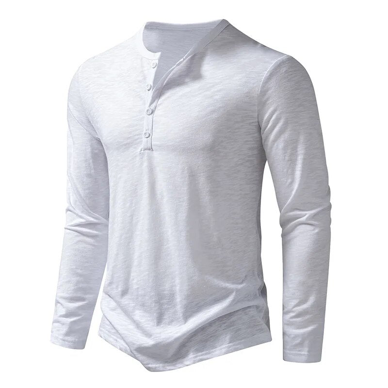 Men's solid henley shirt regular fit breathable cotton classic button placket casual style