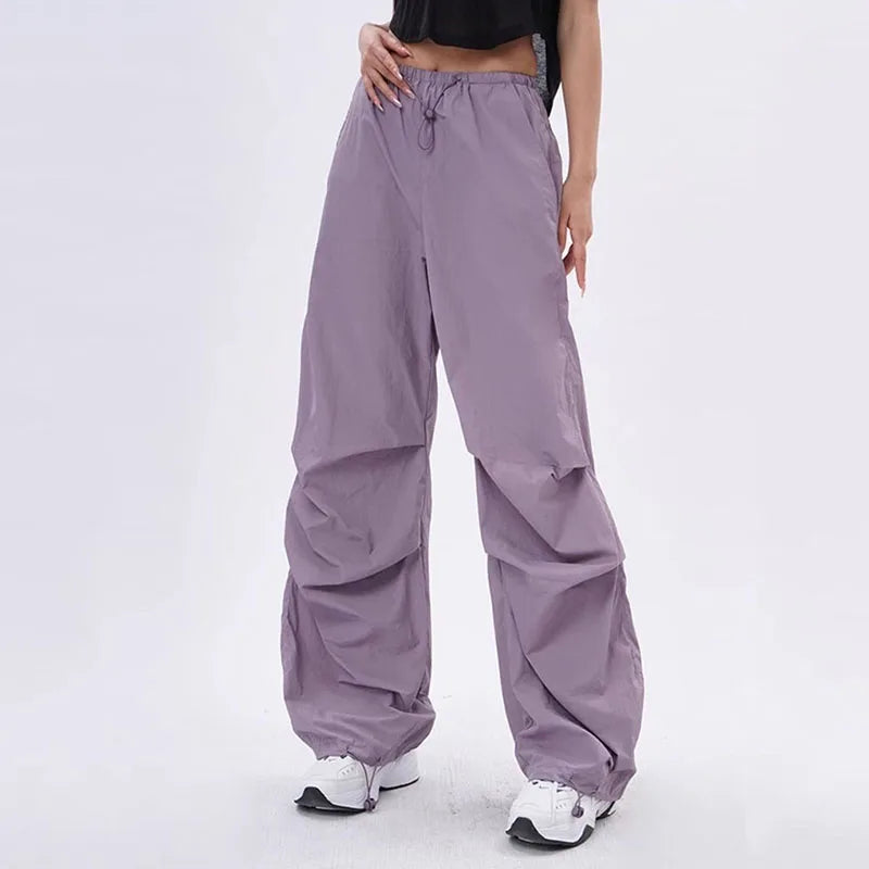 Women's loose fit parachute pants lightweight fabric adjustable waist for unrestricted movement