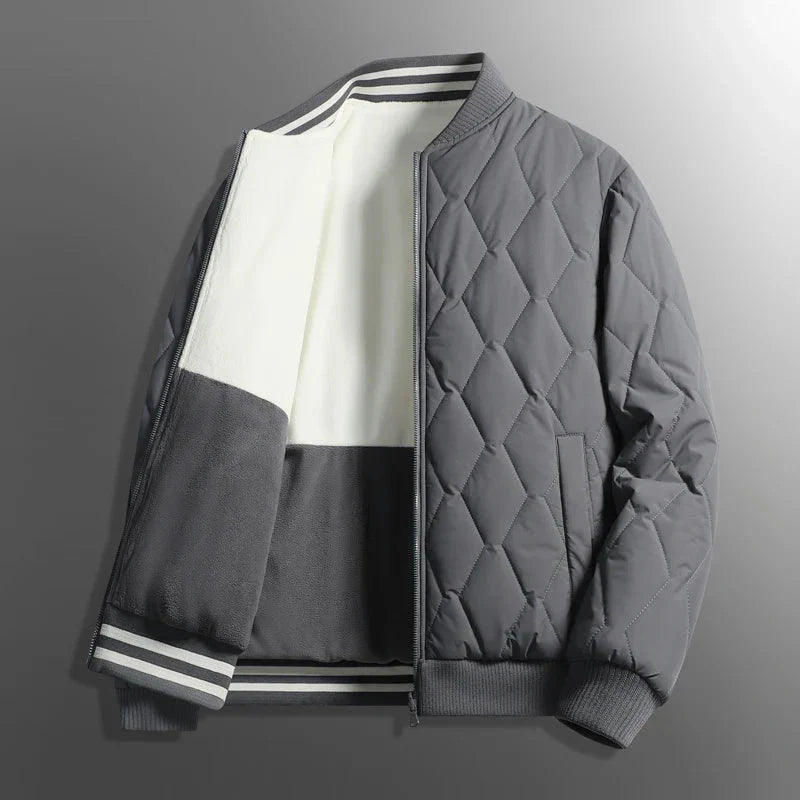 Men's quilted reversible bomber jacket cozy fleece two-in-one versatile outerwear casual style