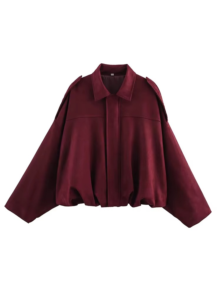 Women's vintage oversized bomber jacket washed suede finish relaxed fit classic style outerwear