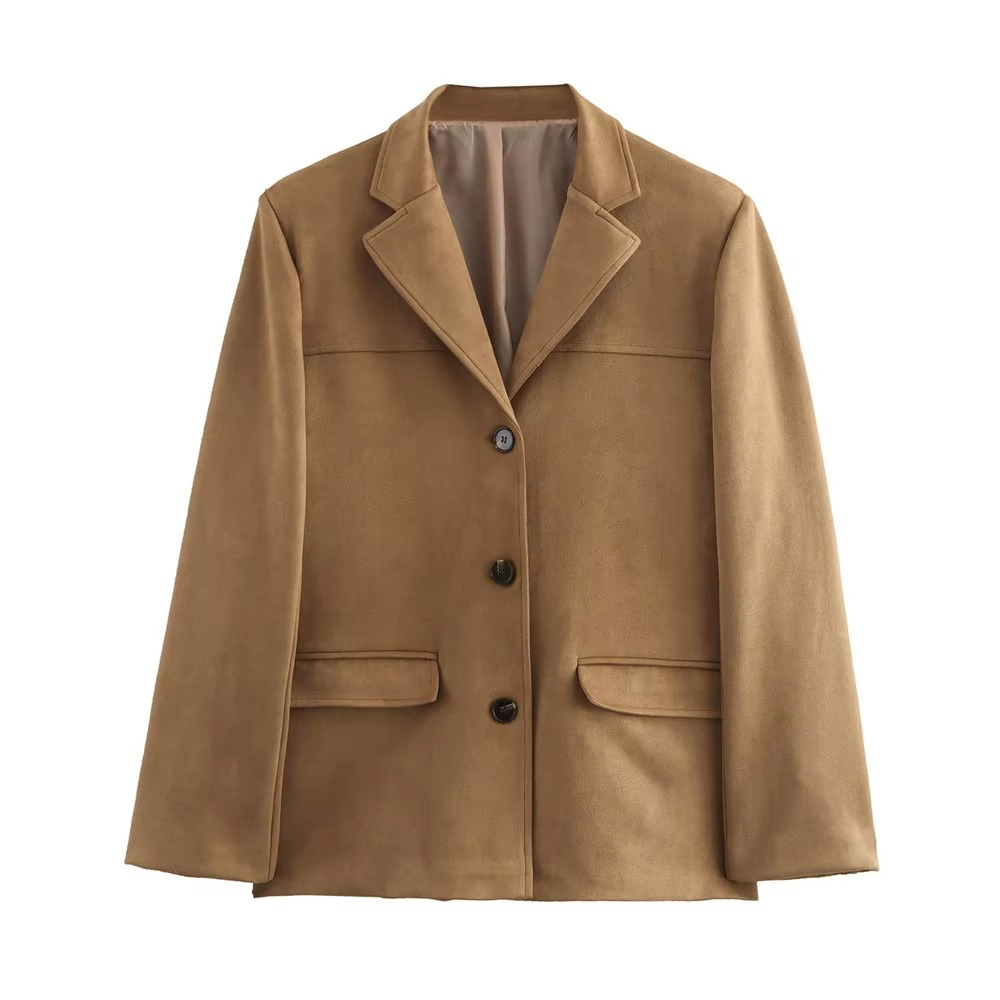 Women's vintage brown suede leather jacket old money style soft lining timeless elegant silhouette