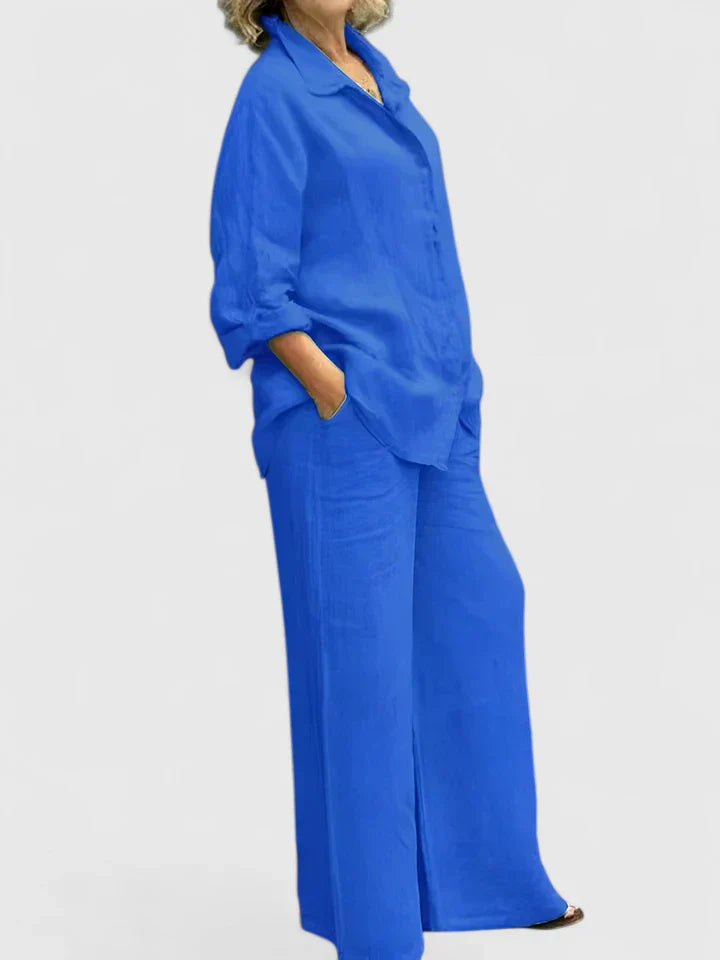 Roslyn | Women's Button-Down Shirt Set Wide Leg Pants Two-Piece