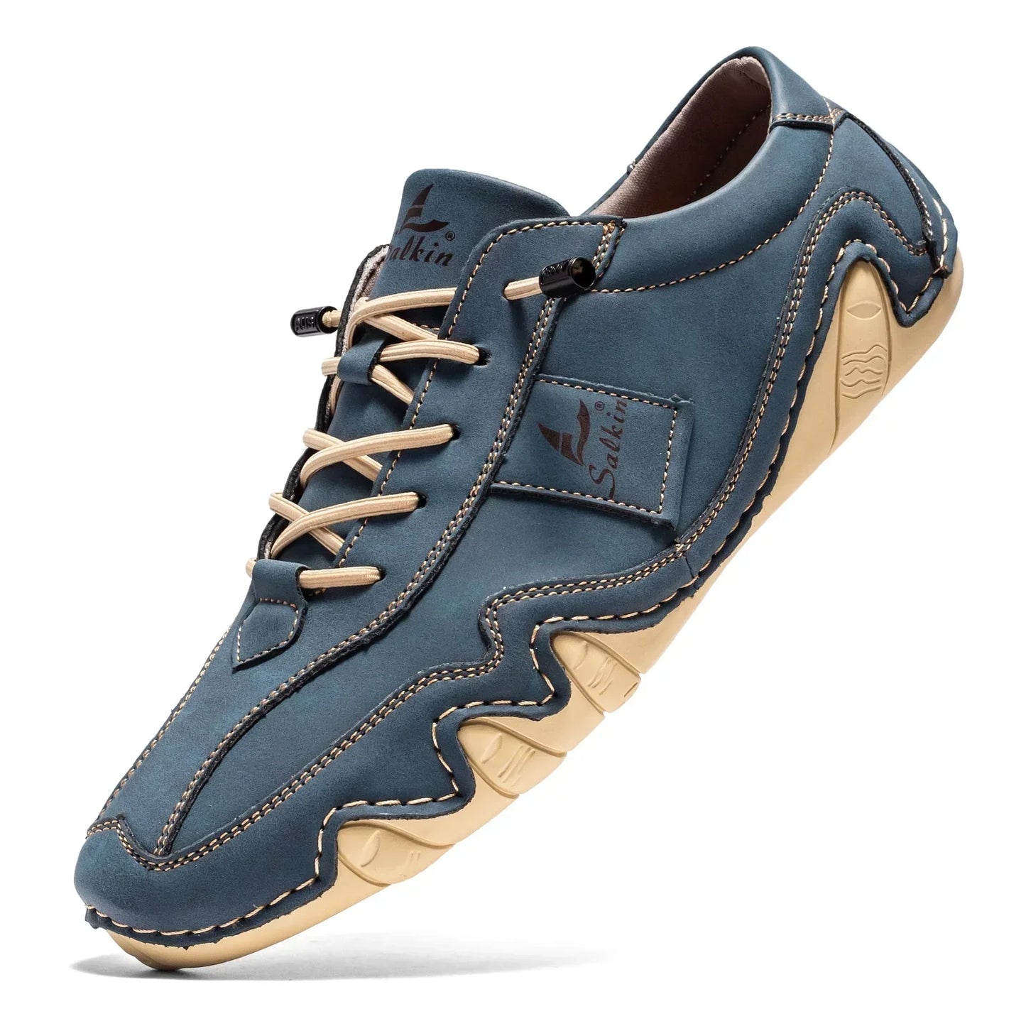Men's deep burgundy faux leather low-top lace-up shoes with bold contrast stitching