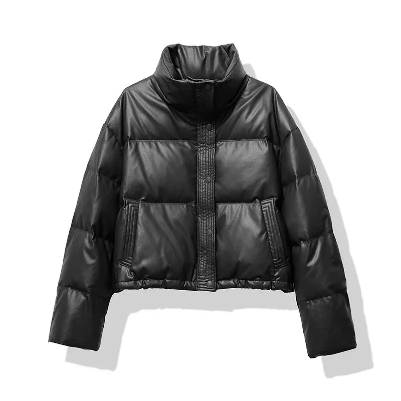 Women's cropped puffer jacket chic modern fit cozy warmth stylish everyday comfort versatile silhouette