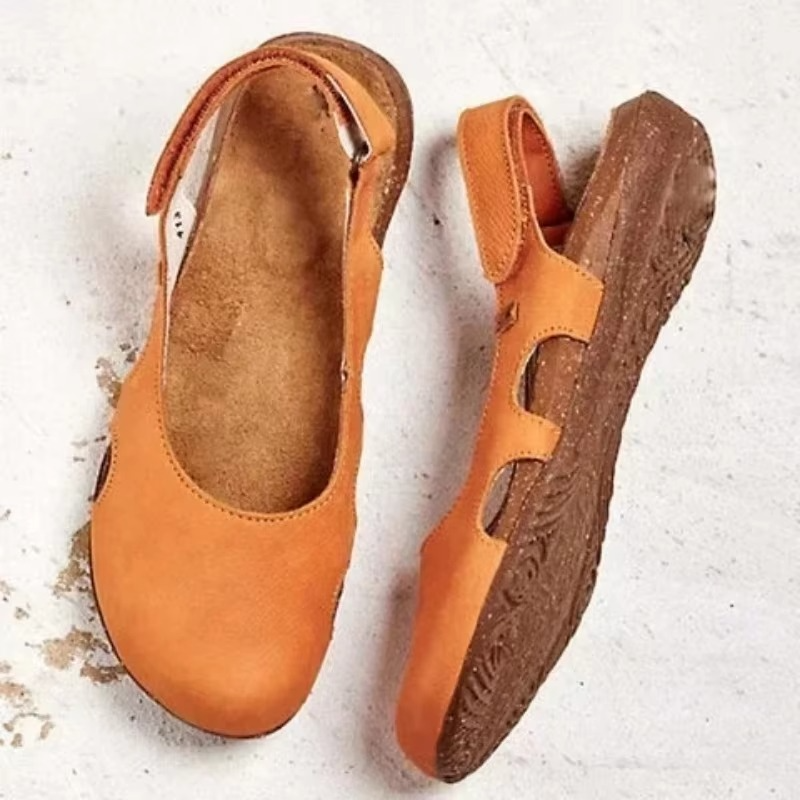 Women's bright yellow slip-on sandals with classic round toe and soft PU leather upper
