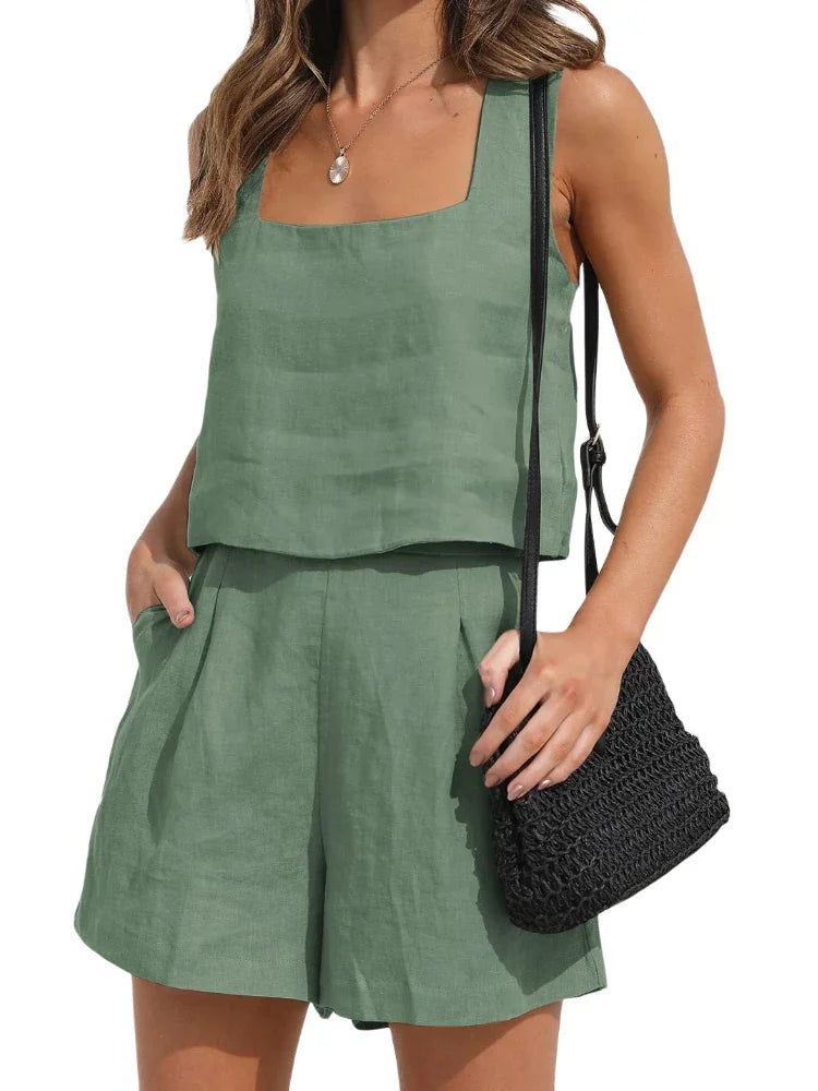 Women's linen summer set elegant chic style breathable fabric cool polished look for warm days