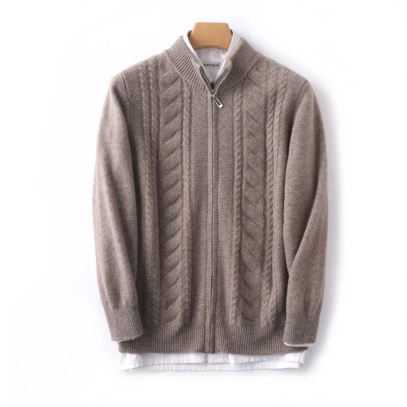 Unisex mock neck zip cashmere wool knit sweater, soft warm blend for cold weather layering