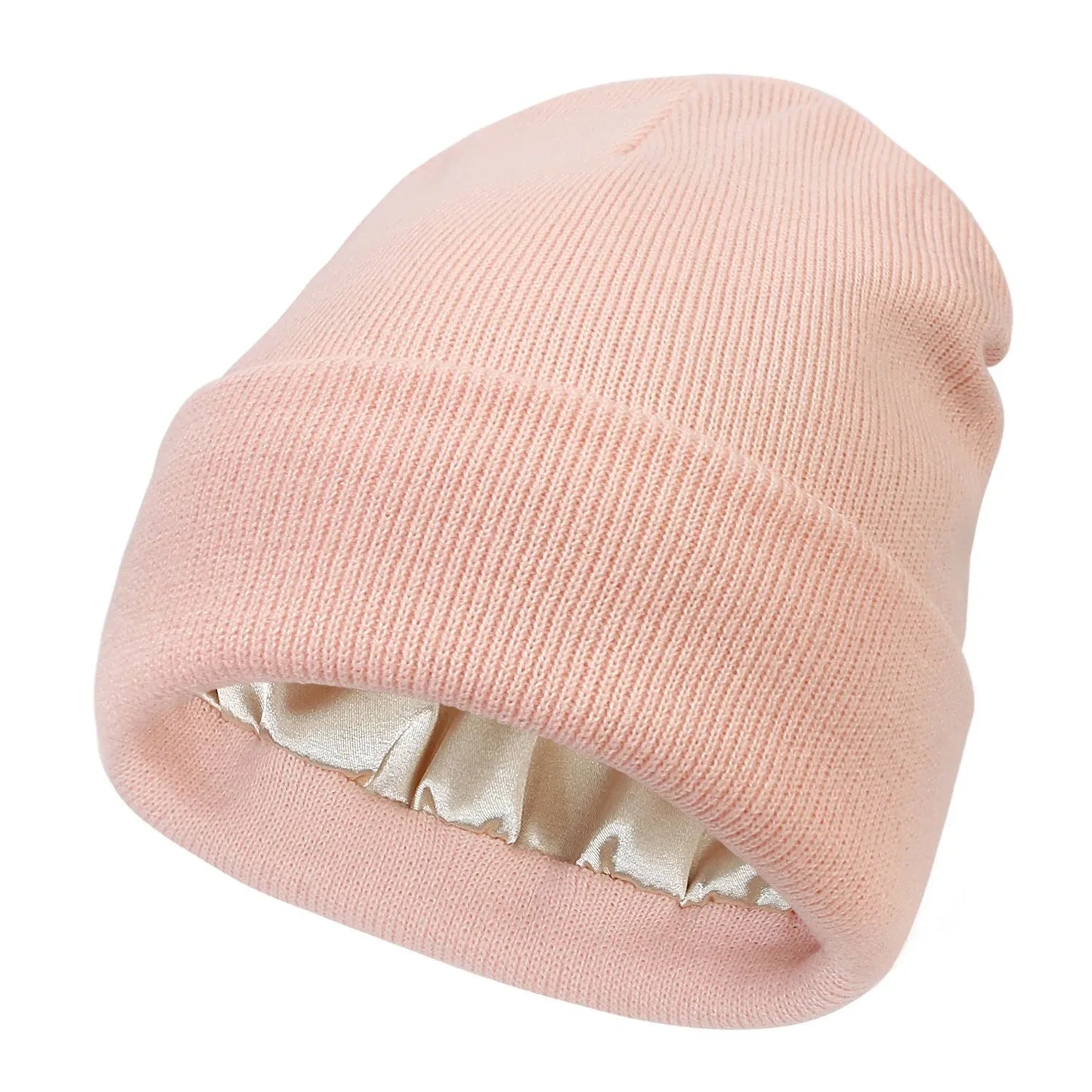 Sienna ribbed knit cuffed beanie with satin lining, unisex casual style in warm tones