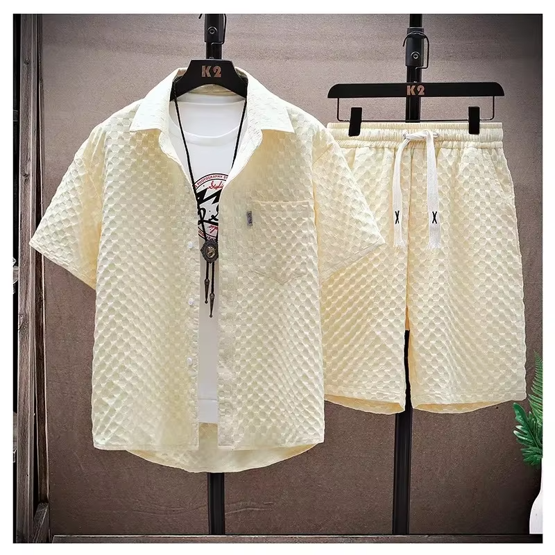 Men's ice silk two-piece sports set lightweight breathable tee and shorts for active summer workouts