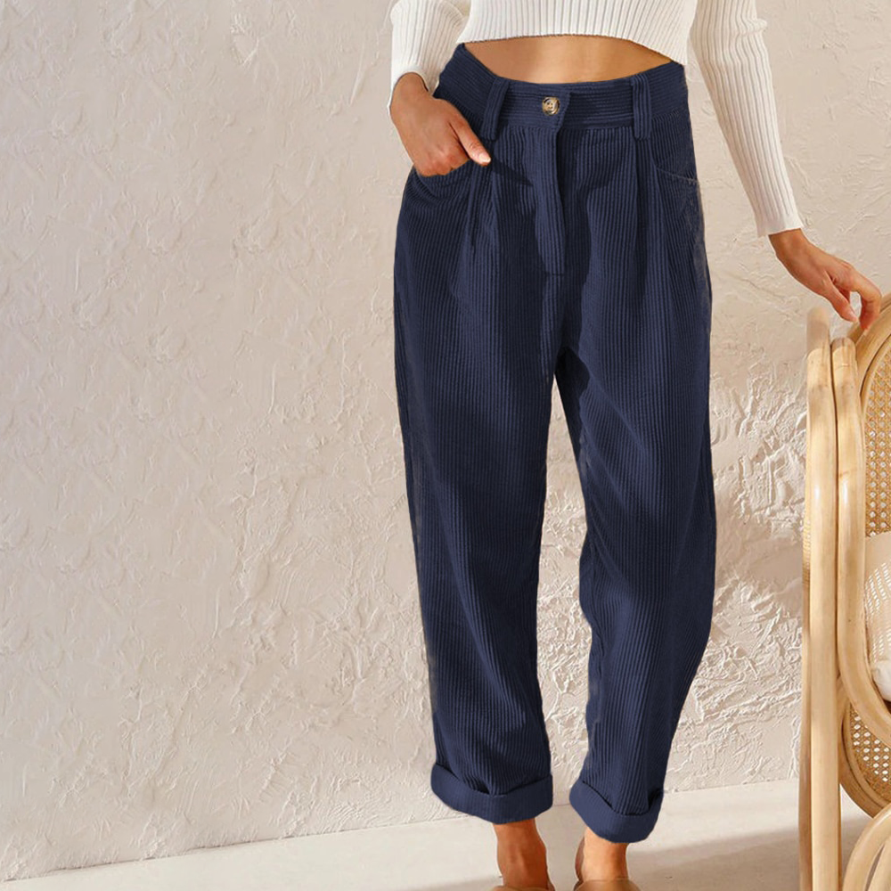 Women's high-waist loose casual trousers winter cozy fit with flattering silhouette everyday style