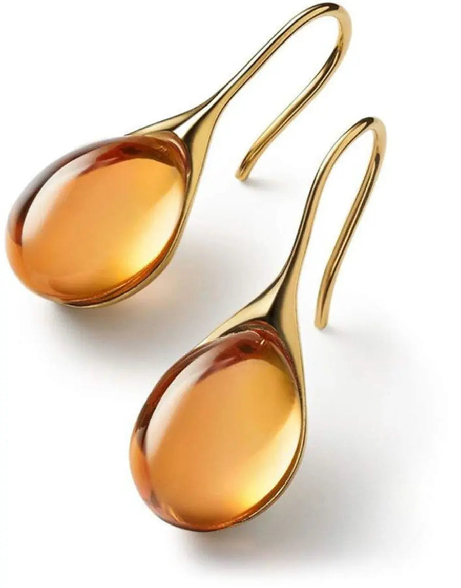 Gold plated amber resin teardrop earrings lightweight timeless chic gift for women
