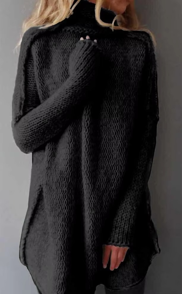 Women's grey knit pullover sweater with pile collar long sleeve cozy autumn top