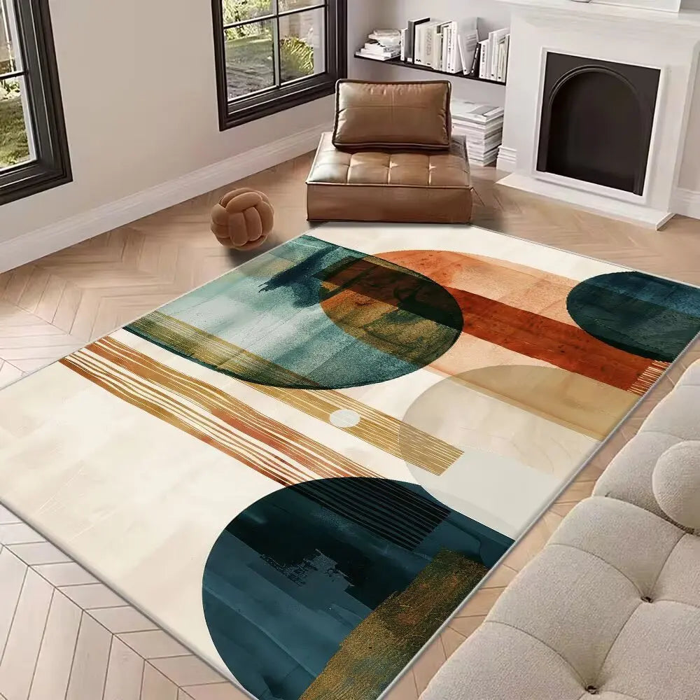 Modern abstract large area rug non-slip washable durable kids pets living room mat