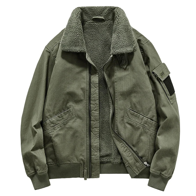 Men's sherpa jacket durable cotton exterior high collar zip front soft fleece lining casual outdoor style