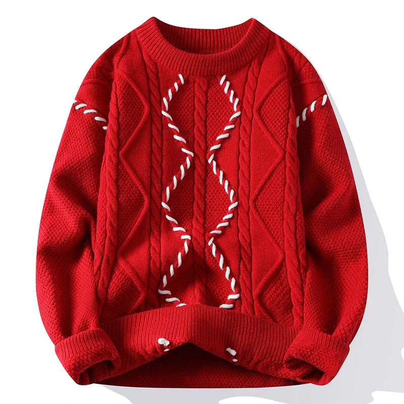 Ivory cable knit crewneck sweater diamond pattern ribbed trim unisex midweight casual pullover