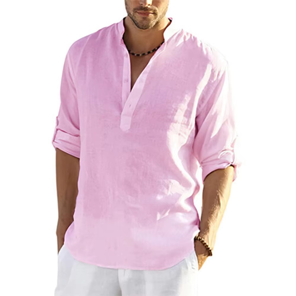 Men's cotton linen casual shirt lightweight breathable relaxed fit long sleeve natural drape everyday style