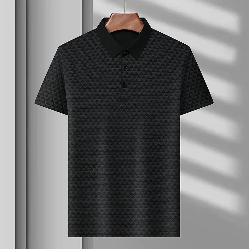 Men's Palmer ice silk performance polo shirt with moisture-wicking fabric and striking geometric pattern