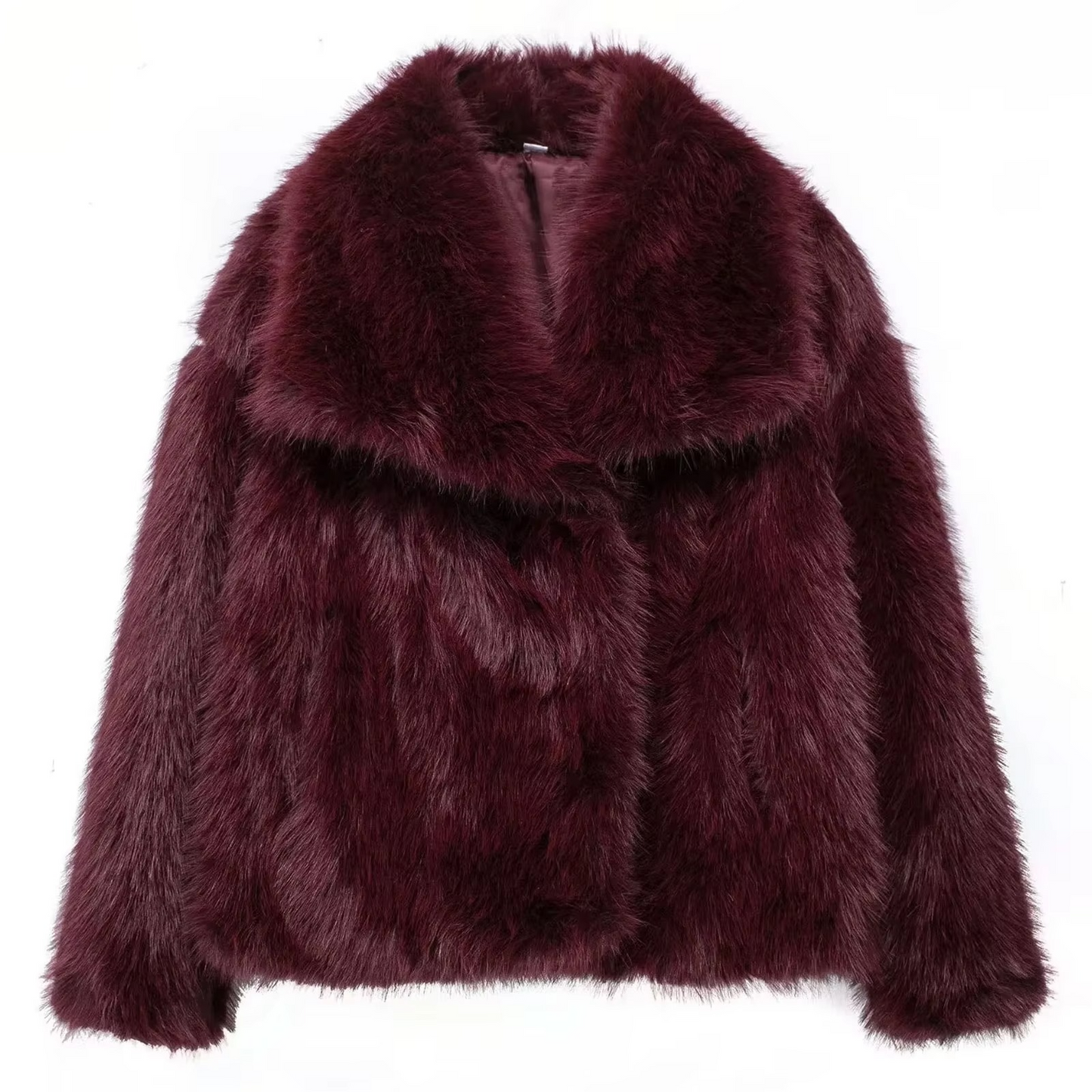 Women's luxe faux fur coat plush fluffy texture relaxed cut elegant autumn winter outerwear