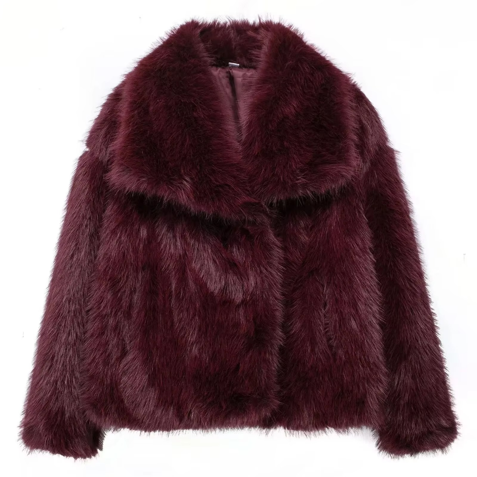 Women's luxe faux fur coat plush fluffy texture relaxed cut elegant autumn winter outerwear