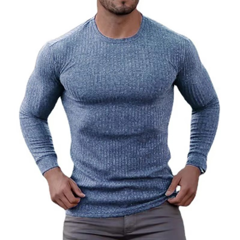 Men's autumn long sleeve fitness shirt slim fit quick-dry knit moisture-wicking breathable workout top