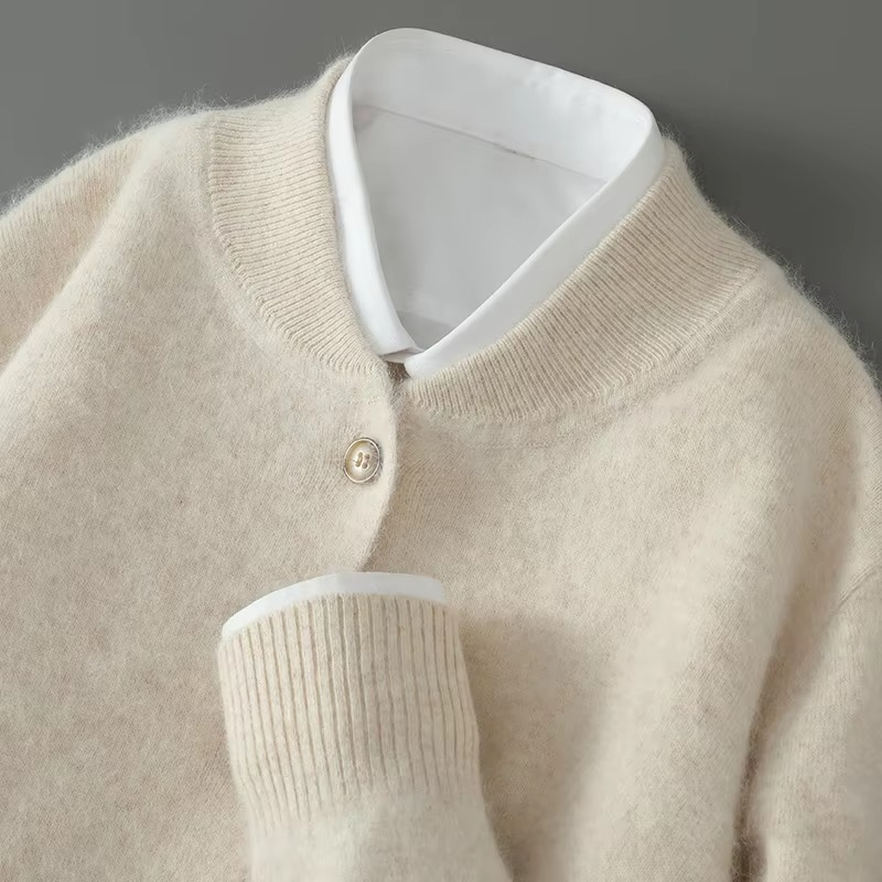 Men's mink cashmere cardigan sweater relaxed fit stand collar business casual luxurious warmth