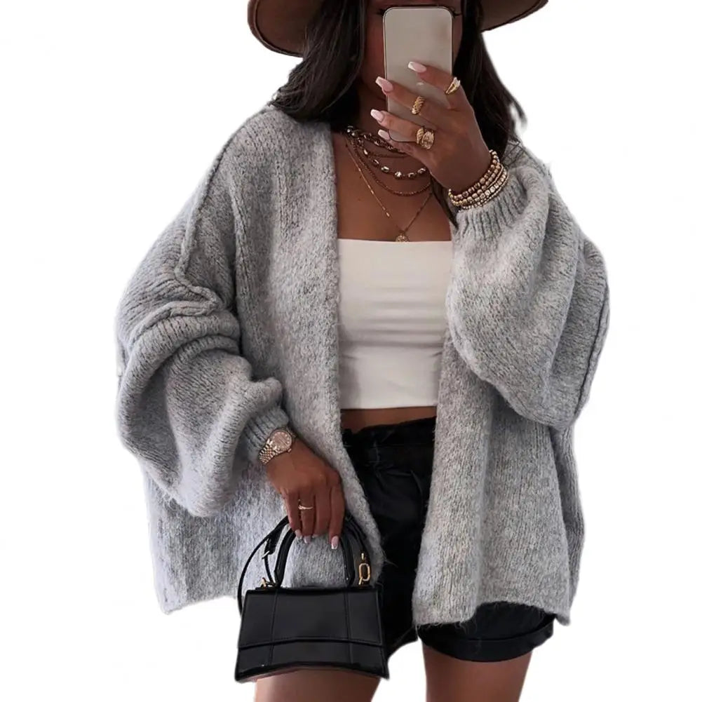 Women's chunky knit oversized cardigan open front relaxed fit cozy layering essential