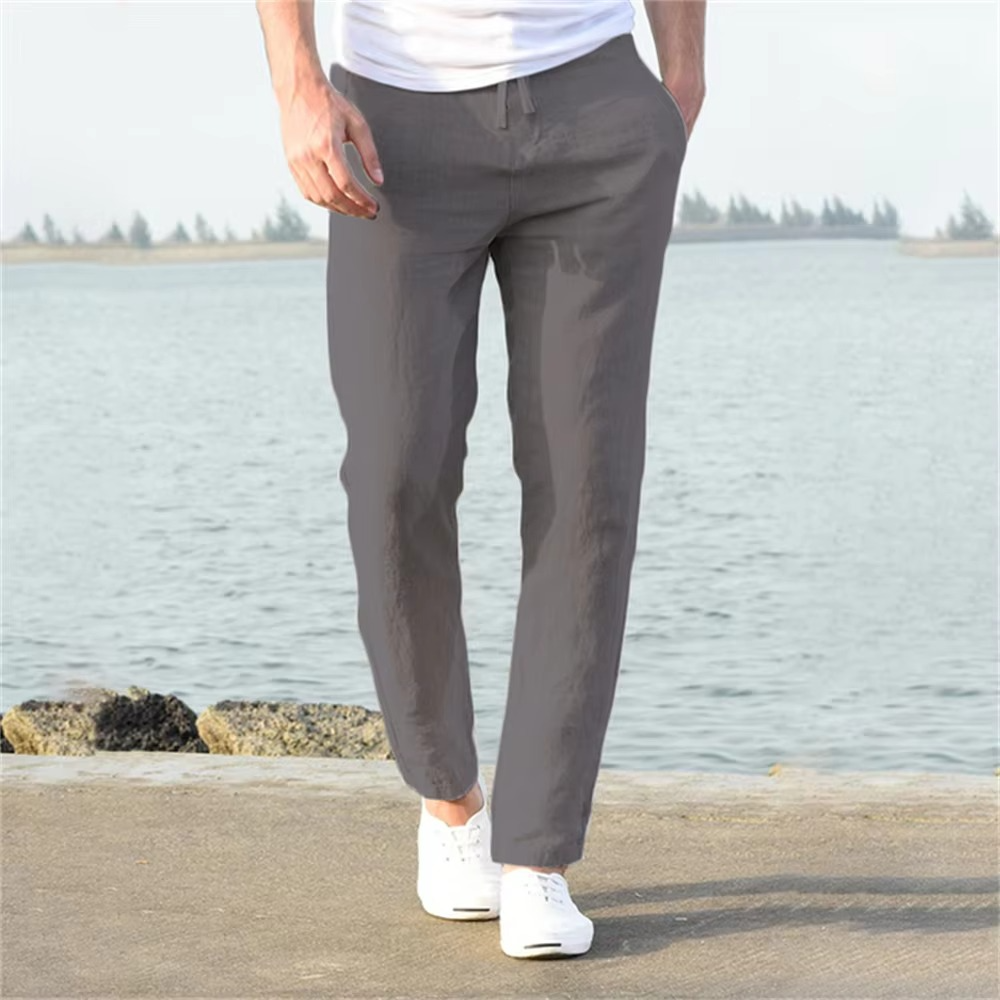 Men's cotton linen pants breathable lightweight relaxed fit casual trousers for everyday comfort