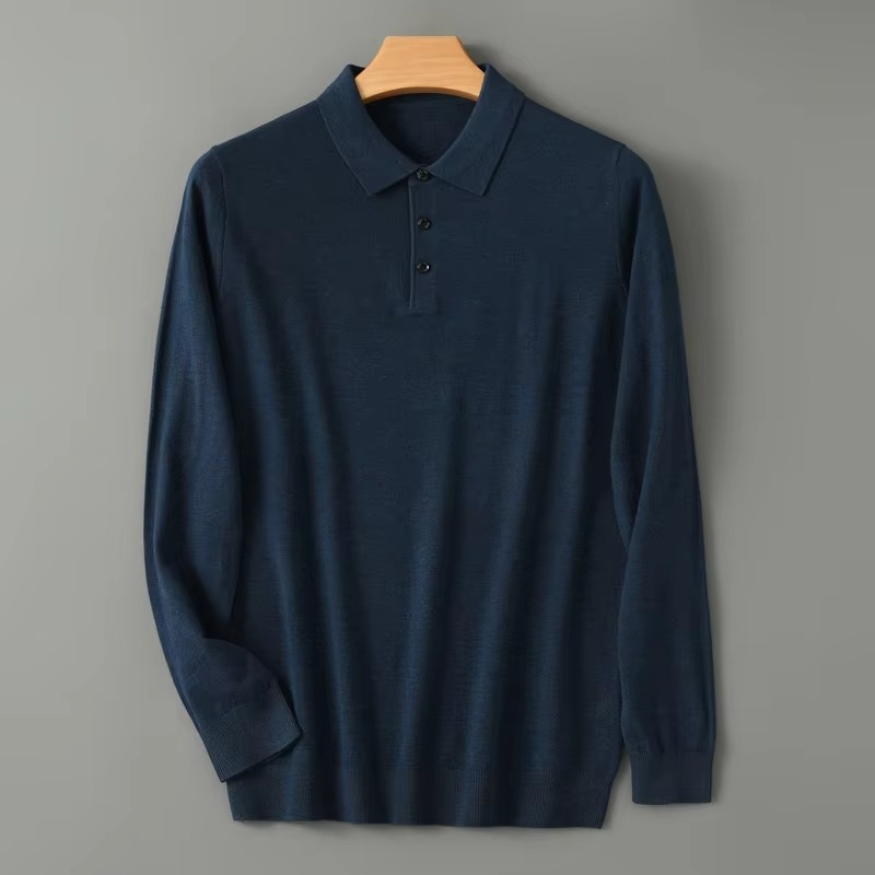 Men's merino wool polo collar sweater lightweight slim-fit ultra-soft cashmere blend everyday warmth