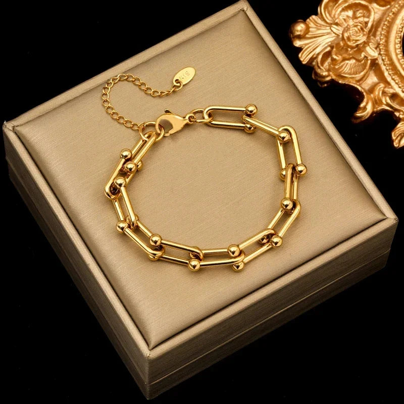 Orsini Astoria gold-plated link chain polished spherical accents unisex luxury statement necklace
