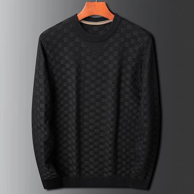 Men's autumn waffle knit crew neck sweater casual style warm textured premium everyday comfort