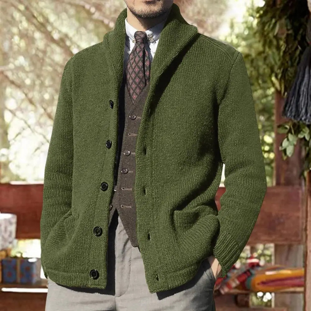Men's shawl collar cardigan lightweight knit acrylic wool blend casual semi-formal everyday style