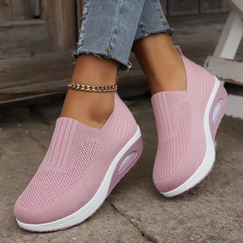 Women's orthopedic air cushion walking shoes with non-slip wedge outsole for all-day comfort support