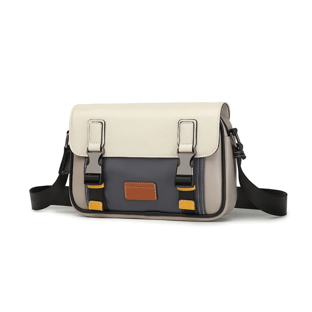 Urbann-Vibe varsity messenger bag black vegan leather lightweight snap-zip closure for commuters