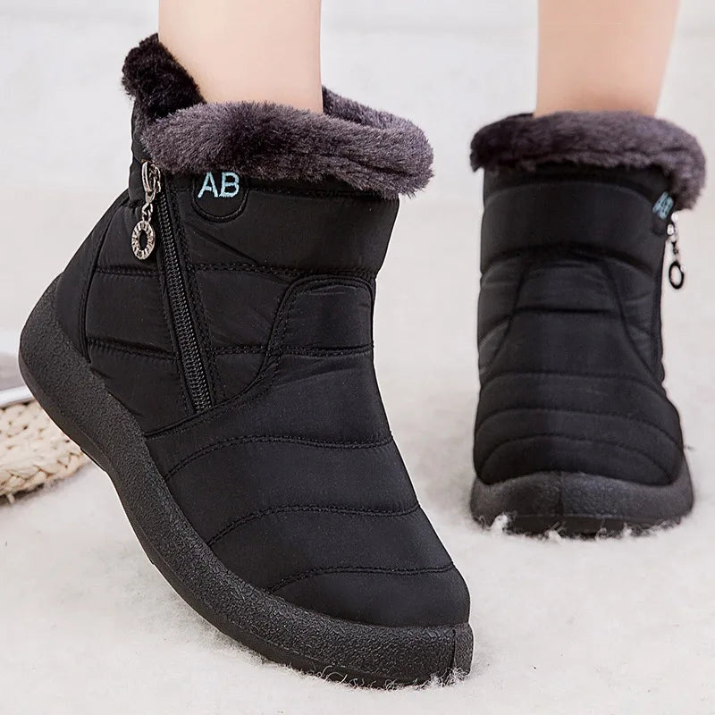 Women's mid-calf snow boots faux fur lined side zipper water-resistant winter warmth
