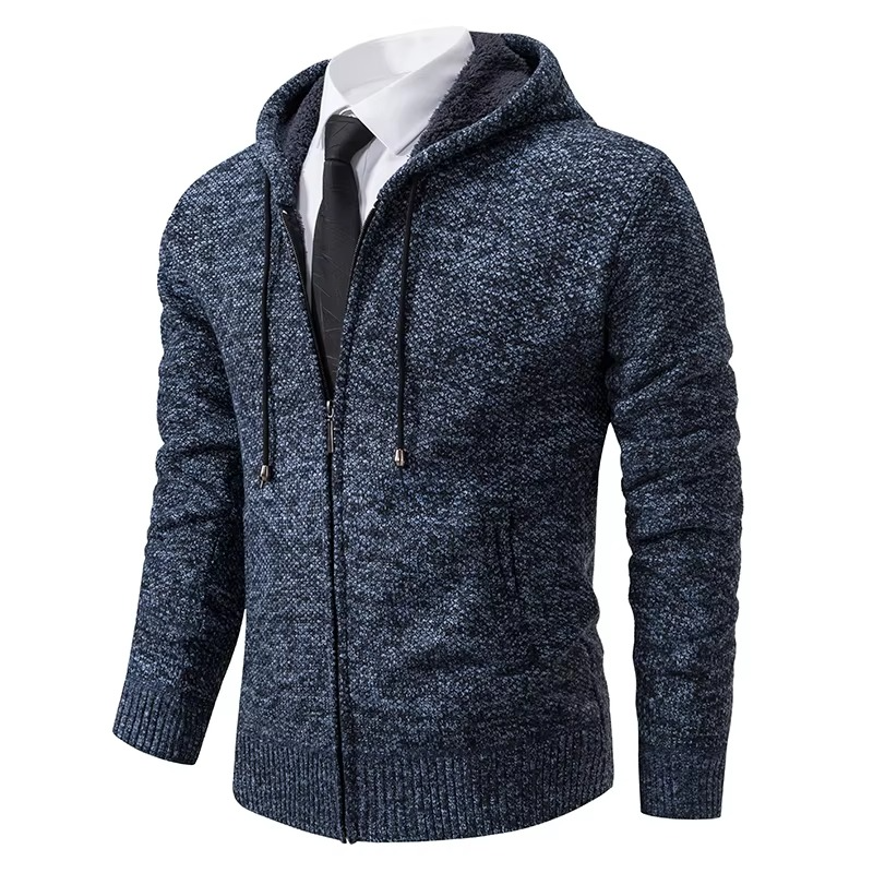 Men's fleece lined zip cardigan stand collar warm winter jacket cozy versatile fall layer