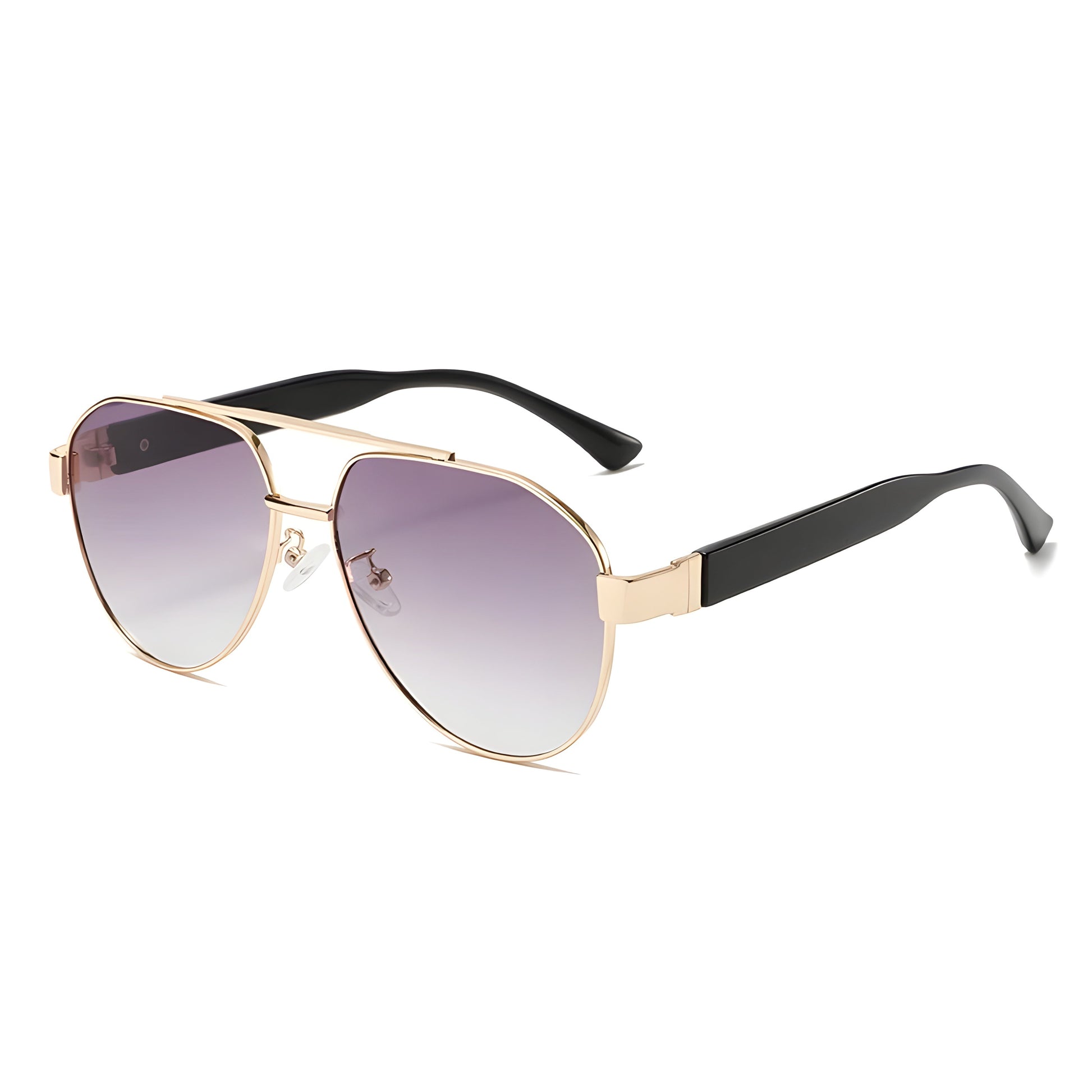 Unisex pilot aviator sunglasses gold double bridge black temples gradient UV400 lenses lightweight classic