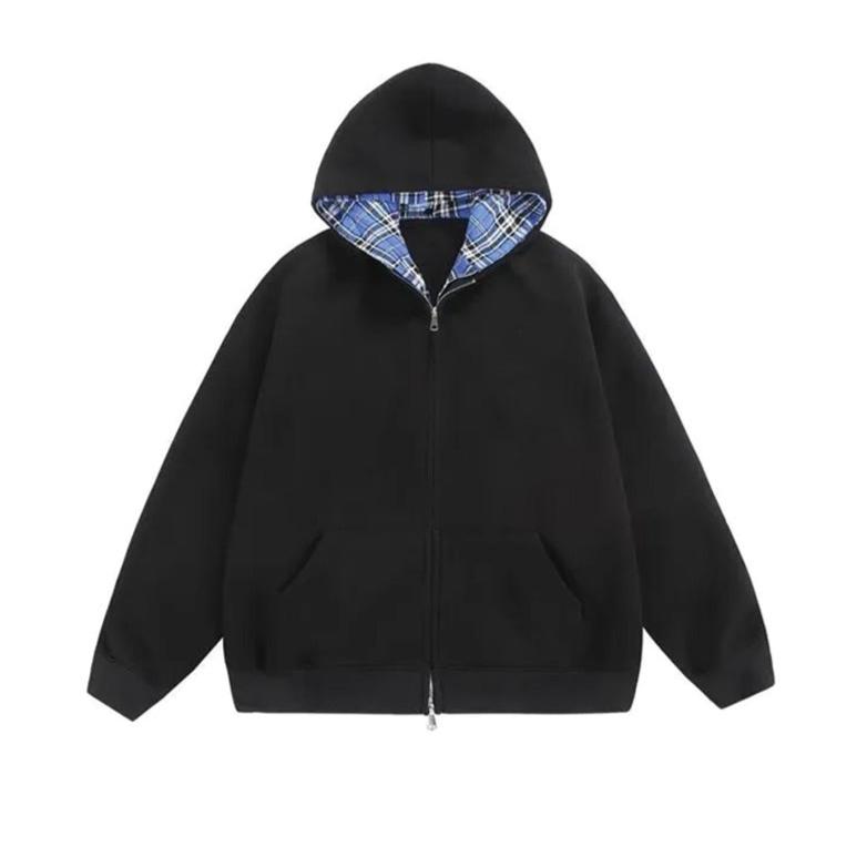 Black oversized double-layer hoodie jacket premium cotton street-ready two-piece design for men
