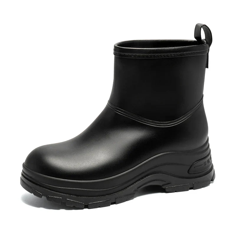 Women's black thick sole winter boots with non-slip tread for cold weather traction and warmth