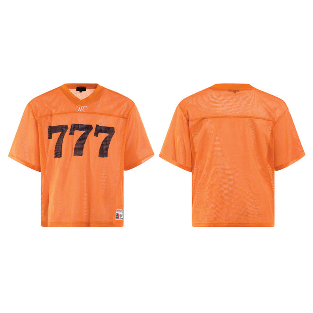 White cropped mesh football jersey number 777 V-neck quick-dry breathable fabric sport top