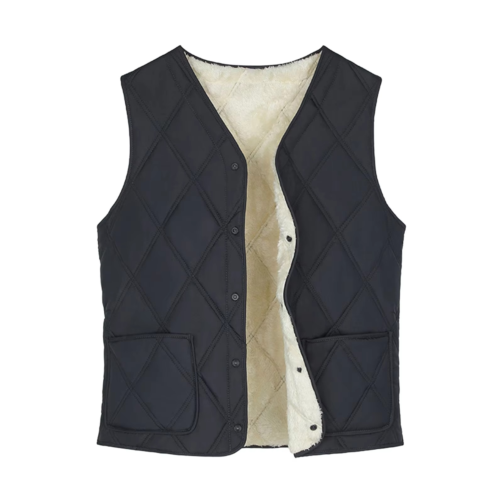 Men's lightweight padded V-neck vest with side pockets, sleeveless waistcoat for casual office wear